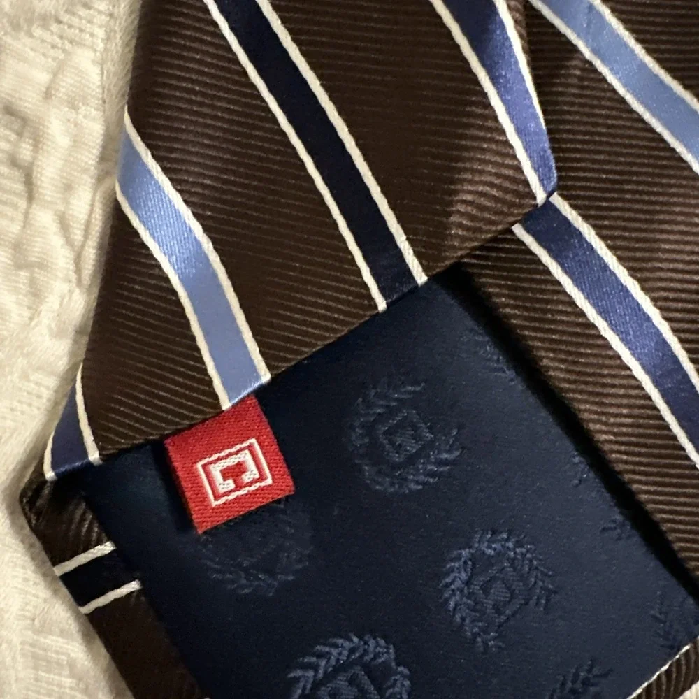 Chaps Brown Blue Striped Men's‎ Woven 100% Silk Tie